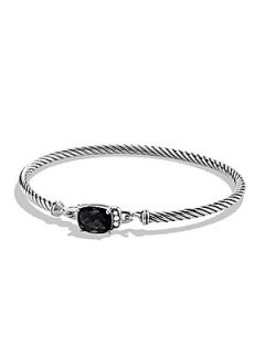 David Yurman Diamond & Black Onyx Cable Bangle Bracelet   Silver Onyx