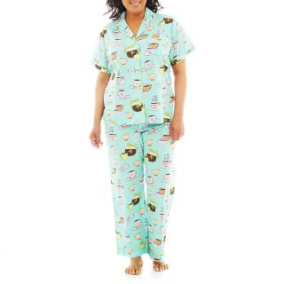 INSOMNIAX Short Sleeve and Pants Cotton Pajama Set, Mint (Green), Womens
