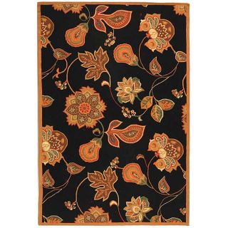 Hand hooked Autumn Leaves Black/ Orange Wool Rug (53 X 83) (BlackPattern FloralMeasures 0.375 inch thickTip We recommend the use of a non skid pad to keep the rug in place on smooth surfaces.All rug sizes are approximate. Due to the difference of monito