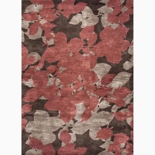 Hand made Floral Pattern Brown Wool Rug (8x10)