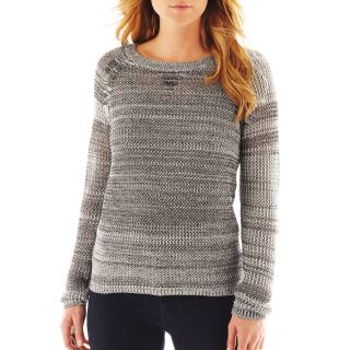 A.N.A Crewneck Open Stitch Sweater   Tall, Black/White, Womens