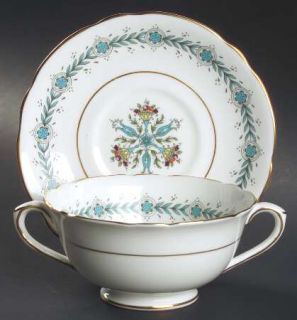 Coalport Geneva Footed Cream Soup Bowl & Saucer Set, Fine China Dinnerware   Whi