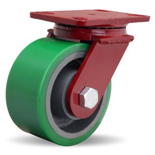 Hamilton Forgemaster Casters   6Dia.X3W Green Polyurethane Wheel    3/4 Sealed Precision Ball Bearings   Swivel   Green