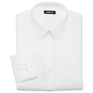CLAIBORNE Herringbone Dress Shirt, White, Mens