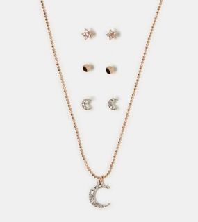 Mixed Metal AEO Gemstone Necklace & Stud Set, Womens One Size
