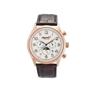INGERSOLL Union II Mens Vintage Style Rose Tone Automatic Strap Watch, Brown