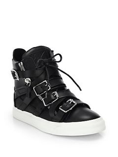 Giuseppe Zanotti Leather Buckle High Top Sneakers   Nero Black
