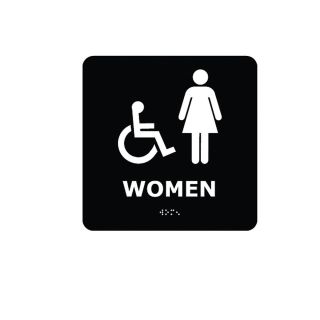 Nmc Ada Compliant Braille Signs   8X8   Women With Handicap Symbol   Black