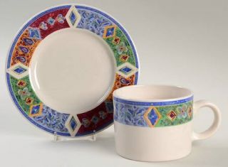 Sakura Royale Flat Cup & Saucer Set, Fine China Dinnerware   Multicolor Geometri