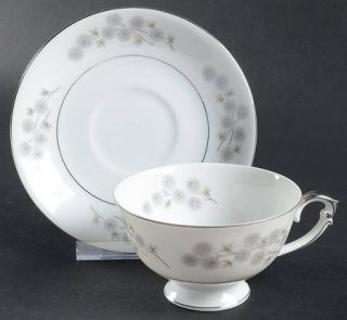Arlen Starlet Footed Cup & Saucer Set, Fine China Dinnerware   Gray Flowers W/Re