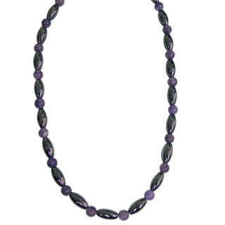 Magnetic Hematite Amethyst Cats Eye Bead Necklace