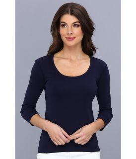 Three Dots 3/4 Sleeve Scoop Neck Womens Long Sleeve Pullover (Blue)