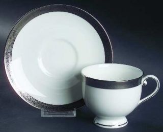 Mikasa Crown Jewel Platinum Footed Cup & Saucer Set, Fine China Dinnerware   Pla