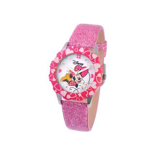Disney Glitz Minnie Mouse Kids Pink Glitter Watch, Girls