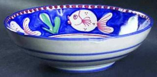 Vietri (Italy) Campagna Fish (Pesce) Royal Blue 10 Round Serving Bowl, Fine Chi