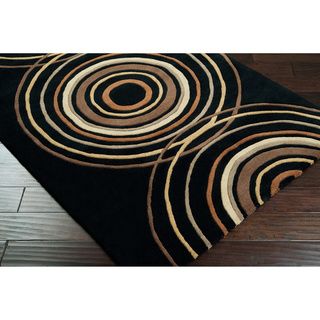 Hand tufted Black Contemporary Circles Wool Geometric Rug (8 X 11)