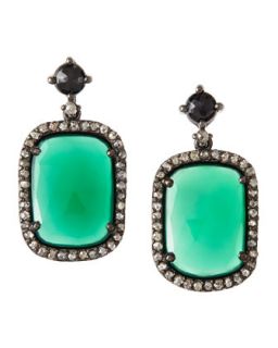 Green Onyx & Diamond Square Drop Earrings