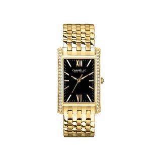 Caravelle New York Womens Black Rectangle Dial & Gold Tone Bracelet Watch