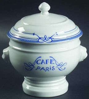 Bernardaud Cafe Paris Blue Individual Soup Server & Lid, Fine China Dinnerware  