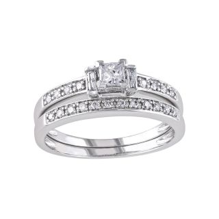 1/2 CT. T.W. Princess & Round Diamond Bridal Ring Set, White, Womens