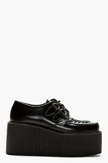 Underground Black Buffed Leather Triple Sole Creeper Shoes