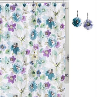 Watercolor Bouquet Shower Curtain And Hook Set