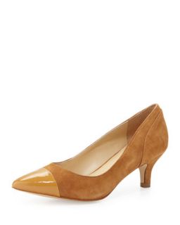 Marta Patent Kid Leather and Kid Suede Pump, Camel