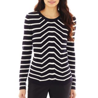 LIZ CLAIBORNE Long Sleeve Striped Sweater   Petite, Marshmallow Multi, Womens
