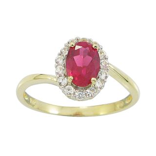 10K Yellow Gold Lab Created Ruby & White Sapphire Oval Ring, Womens