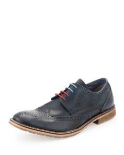 Leather Wing Tip Lace Up, Navy