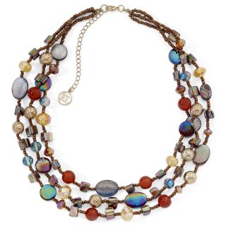 Multi Bead Triple Row Illusion Necklace, Red