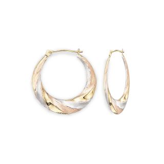 14K Gold Tri Color Hoop Earrings, Womens