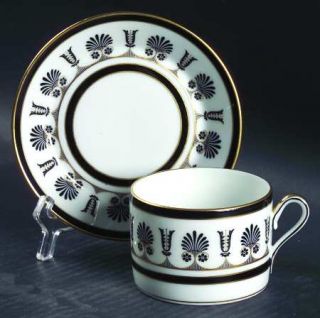 Richard Ginori Ercolano Black Flat Cup & Saucer Set, Fine China Dinnerware   Bla