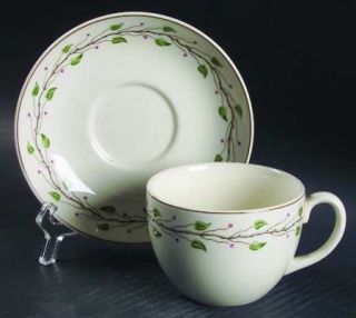 Wedgwood Green Leaf Flat Cup & Saucer Set, Fine China Dinnerware   QueenS Ware,