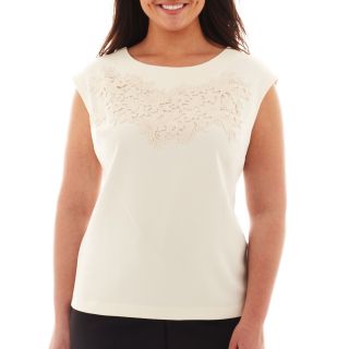 Worthington Lace Bib Woven Top   Plus, White