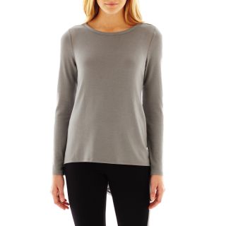 Chiffon Trimmed Sweater, Gray, Womens