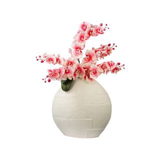 Pink Spotted Paradise Orchid Silk Floral Arrangement And Ceramic Vase