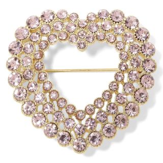 MONET JEWELRY Monet Gold Tone & Pink Crystal Open Design Heart Pin in Box