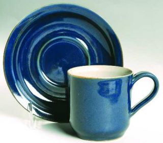 Iron Mountain Freedom Blue Flat Cup & Saucer Set, Fine China Dinnerware   Solid