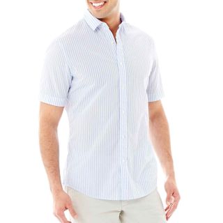 CLAIBORNE Short Sleeve Seersucker Shirt, Blue, Mens