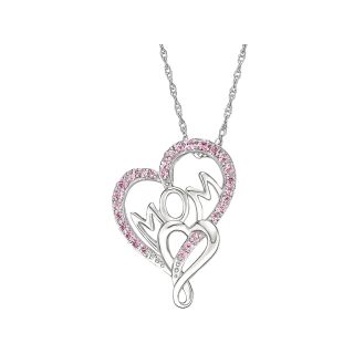 Lab Created Pink & White Sapphire Mom Heart Pendant, Womens