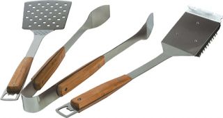 Charcoal Companion Pacific Bamboo 3 Piece BBQ Tool Set   Stainless Steel/Wood Eq