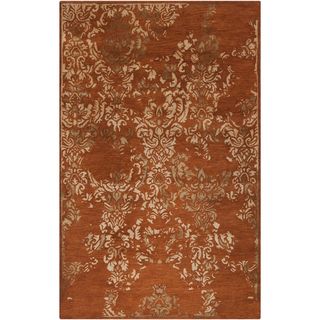 Hand tufted Sonata Rust Red Distressed Damask Wool Rug (33 X 53)