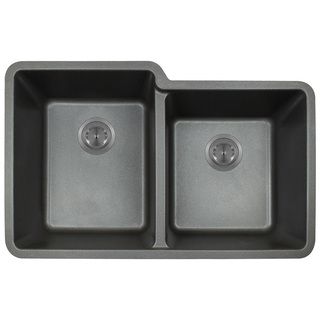 Polaris Sinks P108 Black Astragranite Double Offset Bowl Kitchen Sink