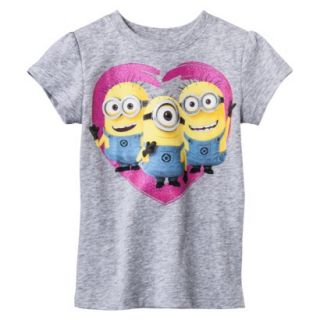 Despicable Me Infant Toddler Girls Short Sleeve Minion Heart Tee   Grey 12 M