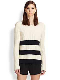 Vince Striped Ribbed Sweater   Winter White Coastal Blue