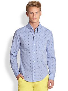 Band of Outsiders Luxe Jacquard Button Down Shirt   Blue