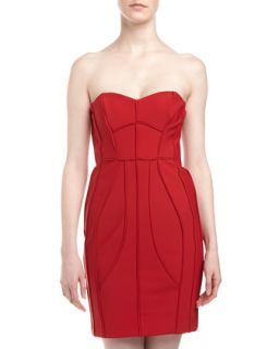 Strapless Seamed Sweetheart Dress, Rose Red