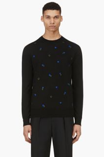 Comme Des Garons Shirt Black Shamrock Embroidered Sweater