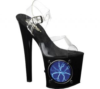 Womens Pleaser Lightning 708   Clear/Black/Blue Lights High Heels